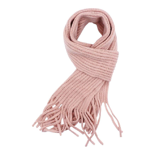 Pink Ribbed Scarf with Tassels